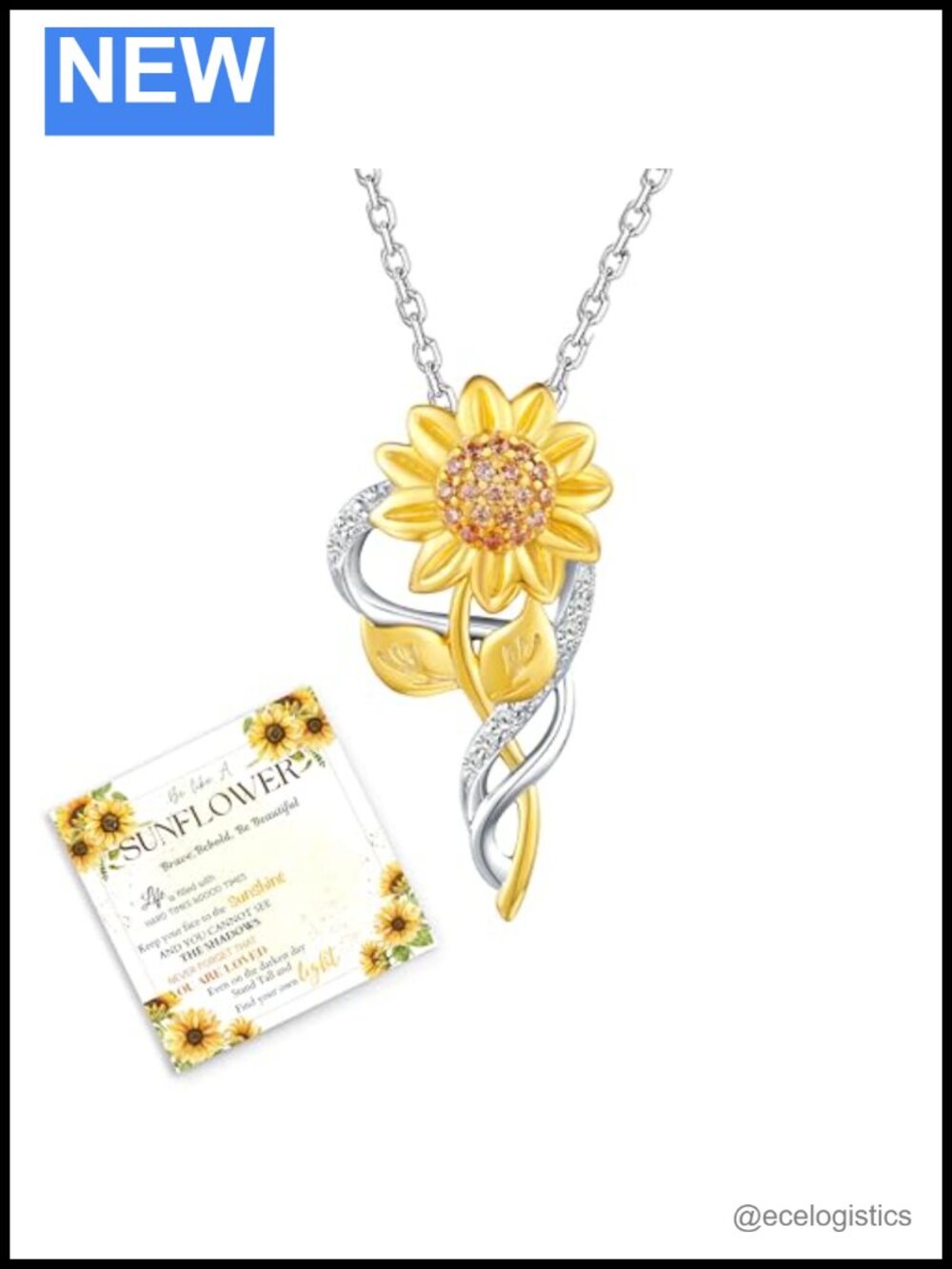 925 Sterling Silver Sunflower Pendant Necklace 18+2" Adjustable